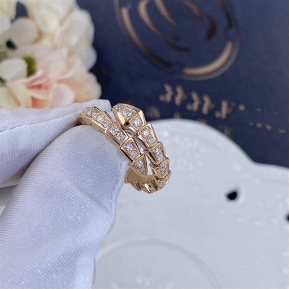 [⭐Veyra]SERPENTI RING PINK GOLD DIAMOND PAVED 4MM