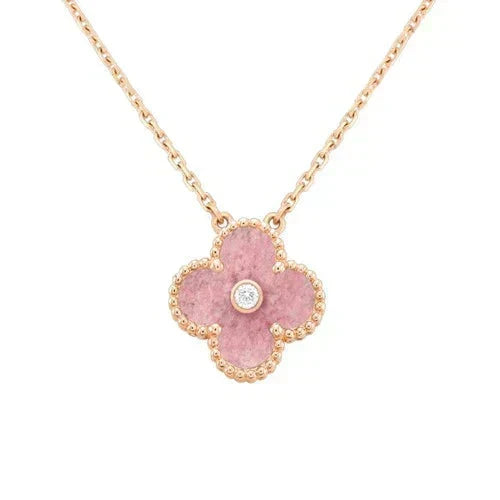 [⭐Veyra]CLOVER 15MM DIAMOND RHODONITE NECKLACE