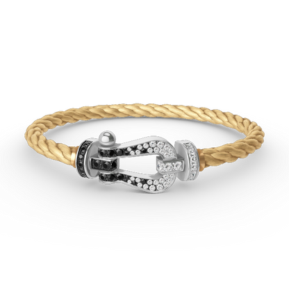 [⭐Veyra]FORCE LARGE HORSESHOE BLACK WHITE DIAMOND BRACELET SILVER