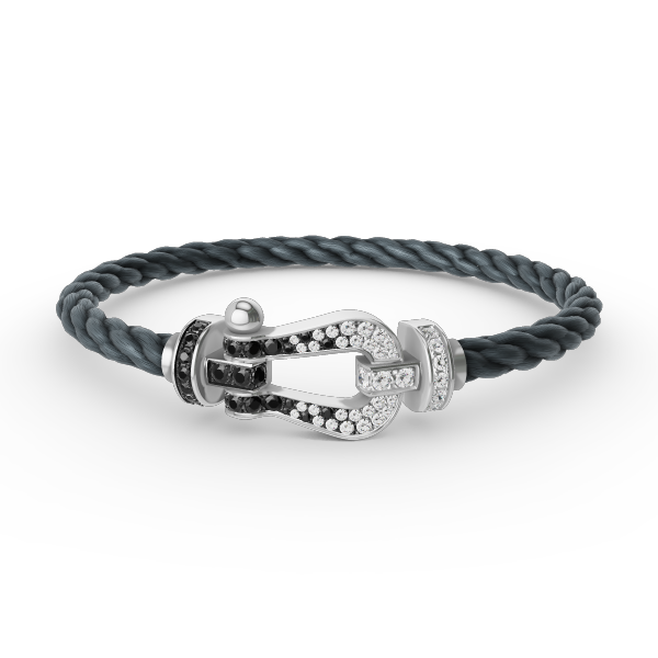 [⭐Veyra]FORCE LARGE HORSESHOE BLACK WHITE DIAMOND BRACELET SILVER