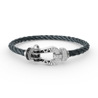 [⭐Veyra]FORCE LARGE HORSESHOE BLACK WHITE DIAMOND BRACELET SILVER