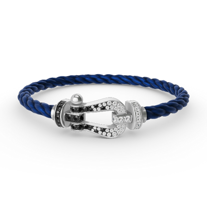 [⭐Veyra]FORCE LARGE HORSESHOE BLACK WHITE DIAMOND BRACELET SILVER