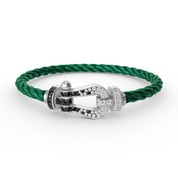 [⭐Veyra]FORCE LARGE HORSESHOE BLACK WHITE DIAMOND BRACELET SILVER