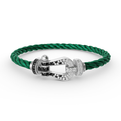 [⭐Veyra]FORCE LARGE HORSESHOE BLACK WHITE DIAMOND BRACELET SILVER