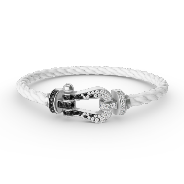 [⭐Veyra]FORCE LARGE HORSESHOE BLACK WHITE DIAMOND BRACELET SILVER
