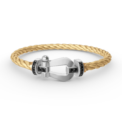 [⭐Veyra]FORCE LARGE HORSESHOE BLACK DIAMOND BRACELET SILVER