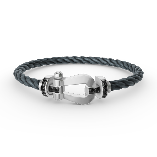 [⭐Veyra]FORCE LARGE HORSESHOE BLACK DIAMOND BRACELET SILVER