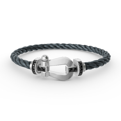 [⭐Veyra]FORCE LARGE HORSESHOE BLACK DIAMOND BRACELET SILVER