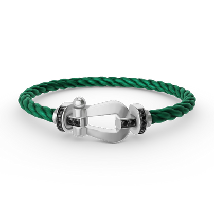 [⭐Veyra]FORCE LARGE HORSESHOE BLACK DIAMOND BRACELET SILVER
