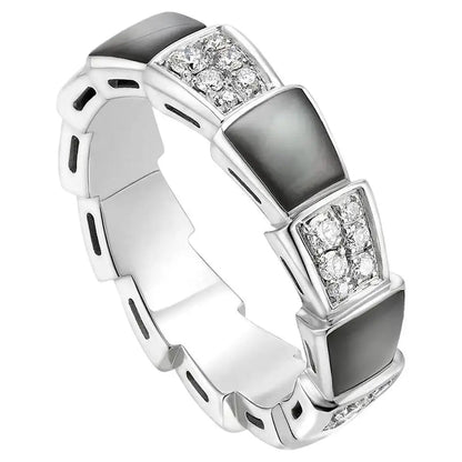 [⭐Veyra]SERPENTI RING SILVER DIAMOND BLACK MOP 4MM