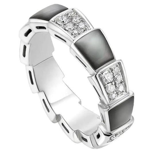 [⭐Veyra]SERPENTI RING SILVER DIAMOND BLACK MOP 4MM