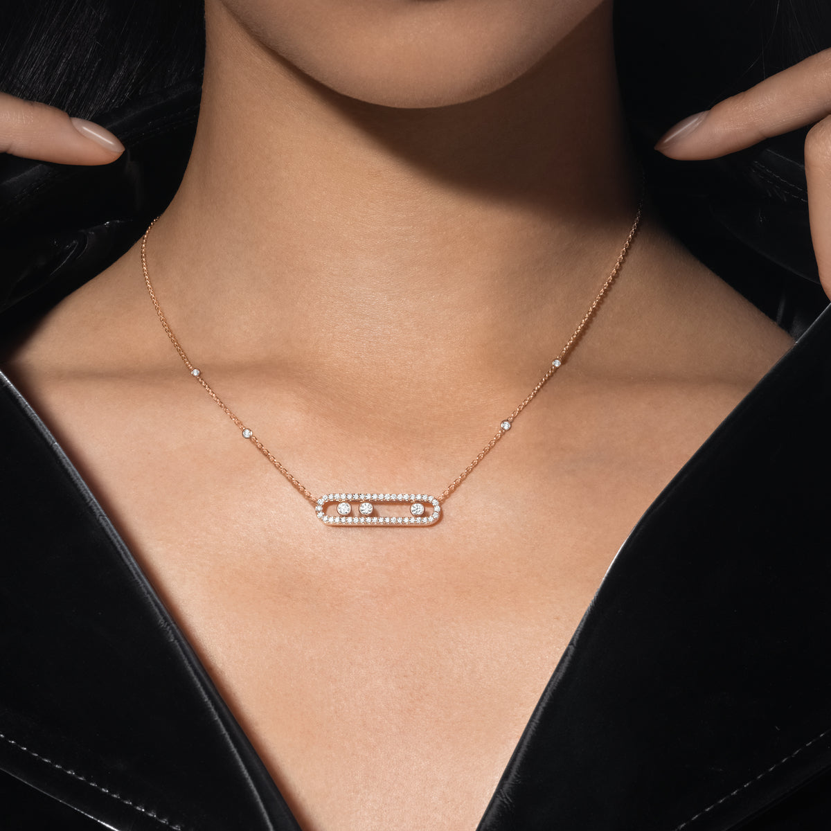 [⭐Veyra] Move Pave_ Rose Gold Diamond Necklace