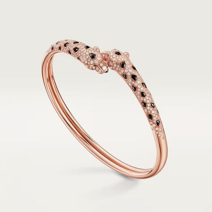 [⭐Veyra]PANTHERE DOUBLE HEADED HALF DIAMOND OPEN BRACELET