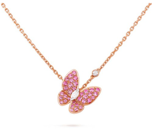 [⭐Veyra]BUTTERFLY RED DIAMOND ROSE GOLD NECKLACE