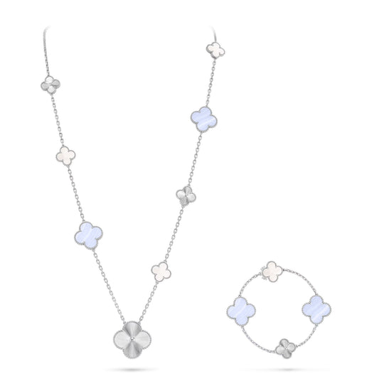 [⭐Veyra]DETACHABLE CLOVER 15(11+4) FLOWER SILVER NECKLACE SET