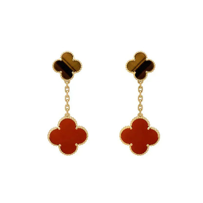 [⭐Veyra]CLOVER  2 MOTIF  TIGER EYE CARNELIAN EARRINGS