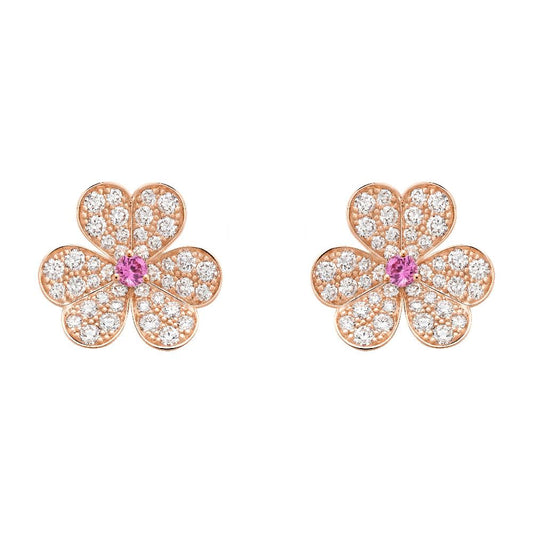 [⭐Veyra]FRIVOLE PINK GOLD FLOWER DIAMOND EARRINGS
