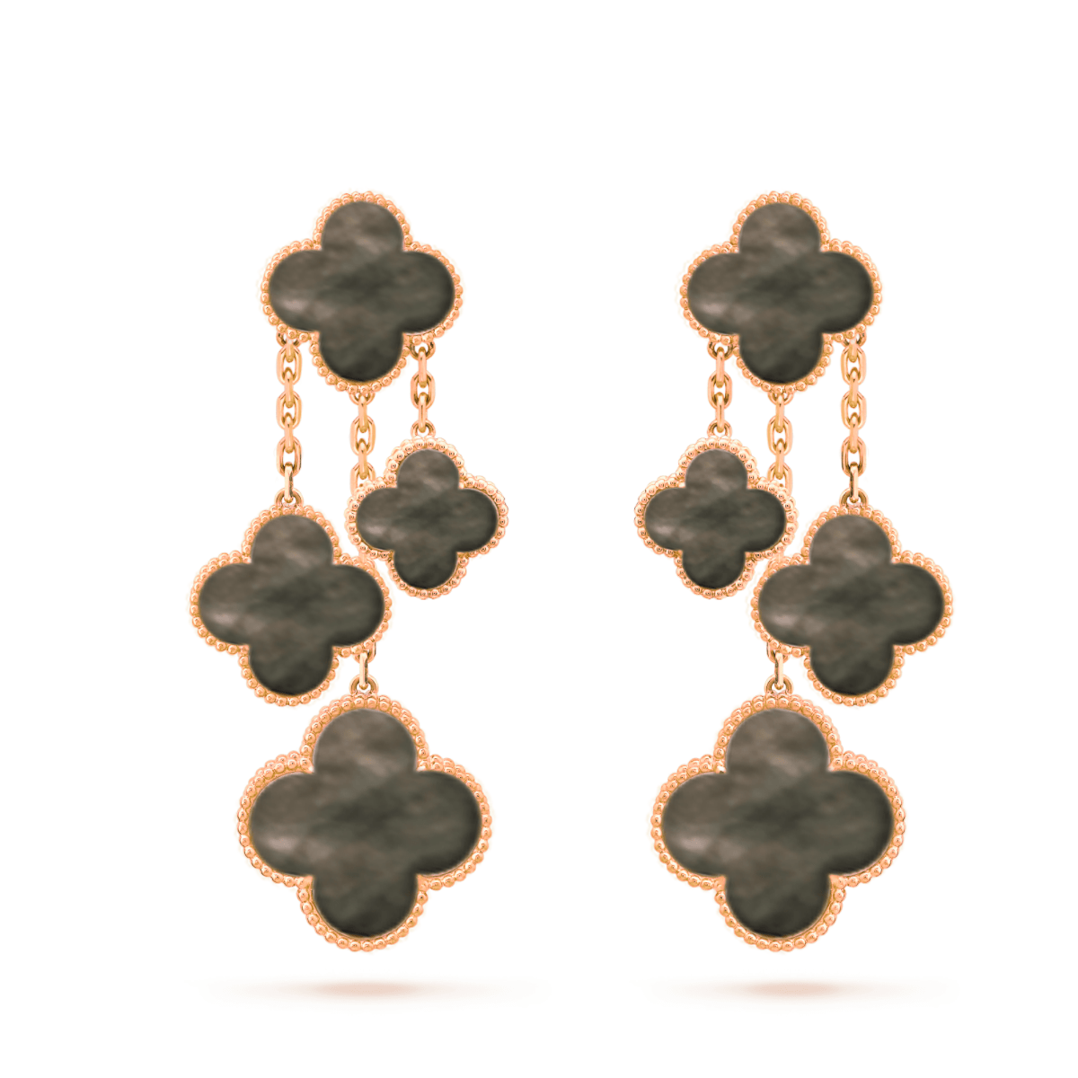 [⭐Veyra]CLOVER EARRINGS DARK MOP 4 MOTIFS ROSE GOLD