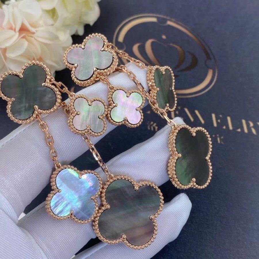 [⭐Veyra]CLOVER EARRINGS DARK MOP 4 MOTIFS ROSE GOLD