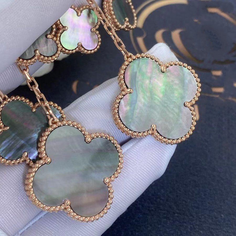 [⭐Veyra]CLOVER EARRINGS DARK MOP 4 MOTIFS ROSE GOLD