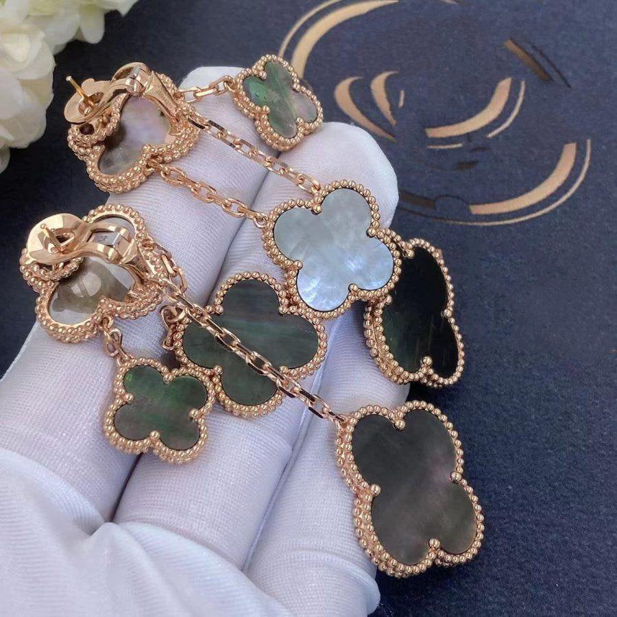 [⭐Veyra]CLOVER EARRINGS DARK MOP 4 MOTIFS ROSE GOLD