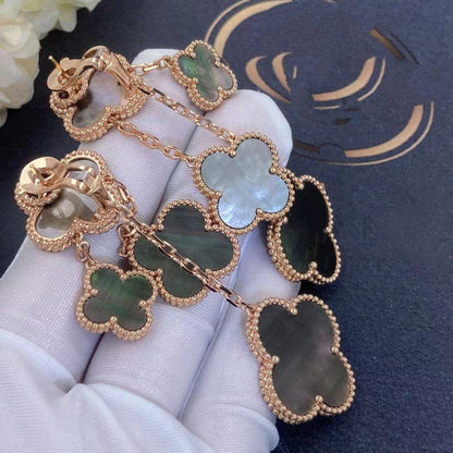 [⭐Veyra]CLOVER EARRINGS DARK MOP 4 MOTIFS ROSE GOLD