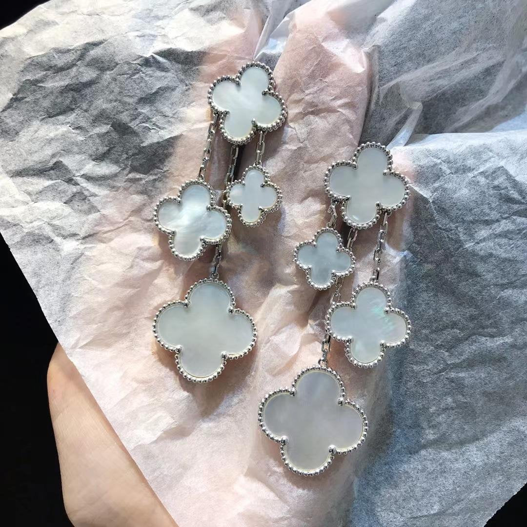 [⭐Veyra]CLOVER EARRINGS WHITE MOP 4 MOTIFS SILVER