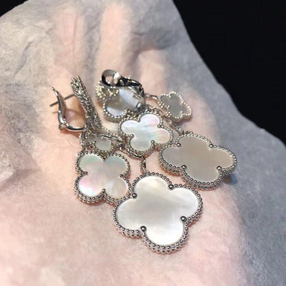 [⭐Veyra]CLOVER EARRINGS WHITE MOP 4 MOTIFS SILVER