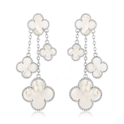 [⭐Veyra]CLOVER EARRINGS WHITE MOP 4 MOTIFS SILVER