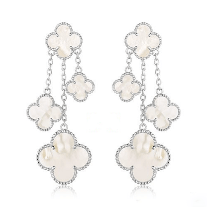 [⭐Veyra]CLOVER EARRINGS WHITE MOP 4 MOTIFS SILVER