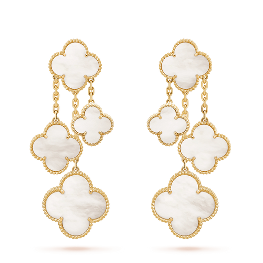 [⭐Veyra]CLOVER EARRINGS WHITE MOP 4 MOTIFS GOLD