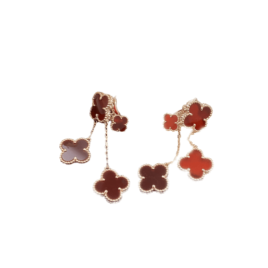 [⭐Veyra]CLOVER EARRINGS CARNELIAN 4 MOTIFS PINK GOLD