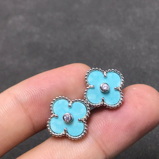 [⭐Veyra]CLOVER 1 DIAMOND BLUE SKY SILVER EARRINGS