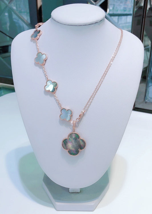 [⭐Veyra]COMBINED BRACELET 5 MOTIFS AND NECKLACE DARK MOP ROSE GOLD