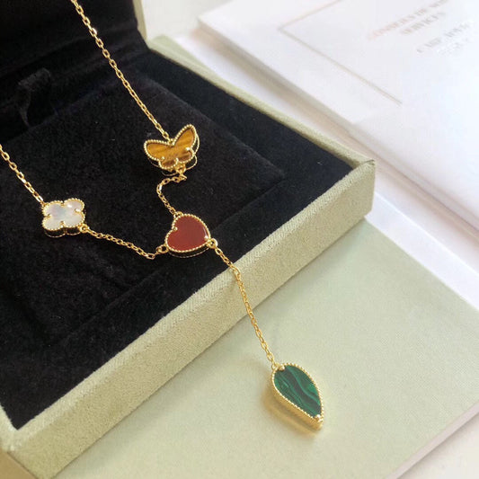 [⭐Veyra]LUCKY SPRING 4 MOTIFS ROSE GOLD NECKLACE