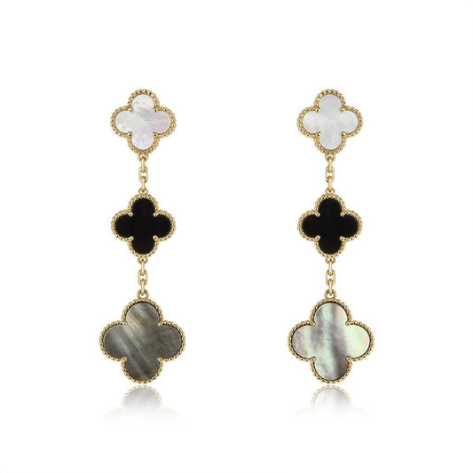 [⭐Veyra]CLOVER EARRINGS GOLD ONYX MOP 3 MOTIF