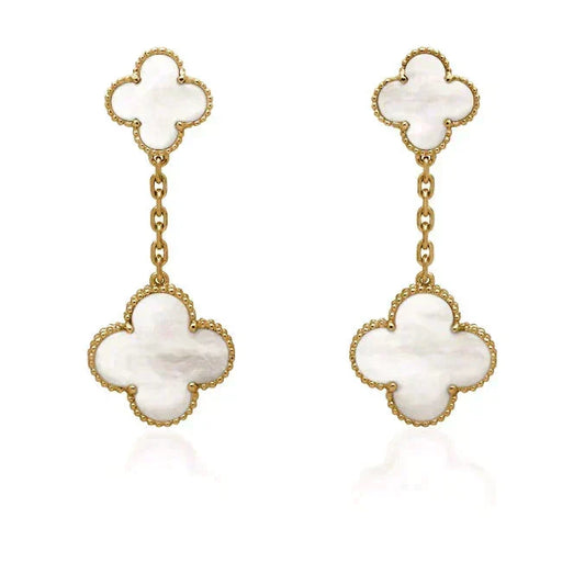 [⭐Veyra]CLOVER 2 MOTIF WHITE MOP EARRINGS