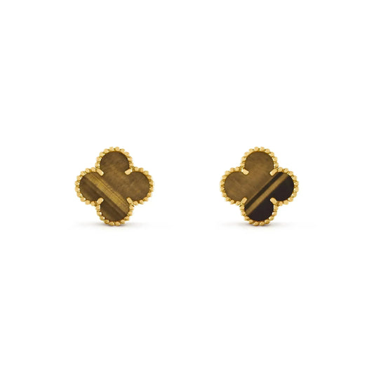 [⭐Veyra]CLOVER MEDIUM 1 MOTIFS TIGER EYE EARRINGS