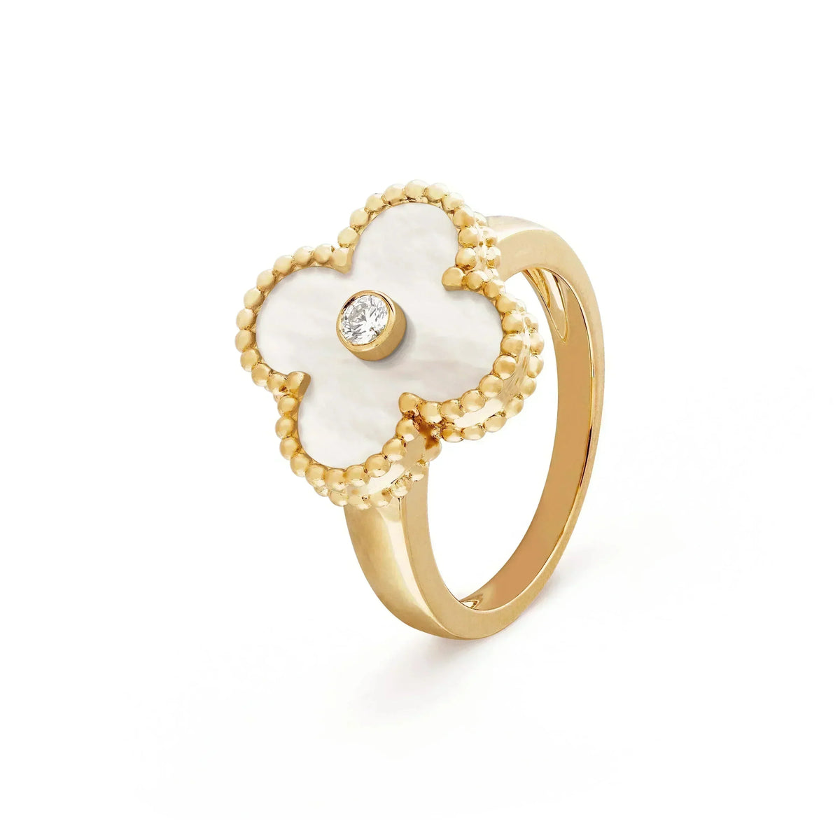 [⭐Veyra]CLOVER PINK MOP RING GOLD DIAMOND